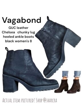 Vagabond Women's Chelsea ankle boots Black Leather chunky lug heeled Booties 8